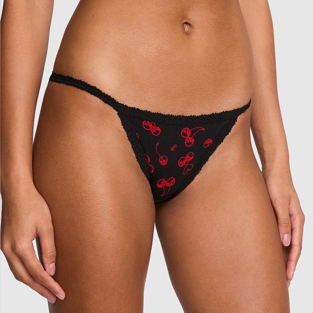 Victoria’s Secret PINK Wink Lace Trim String Bikini Panty in Black Cherry